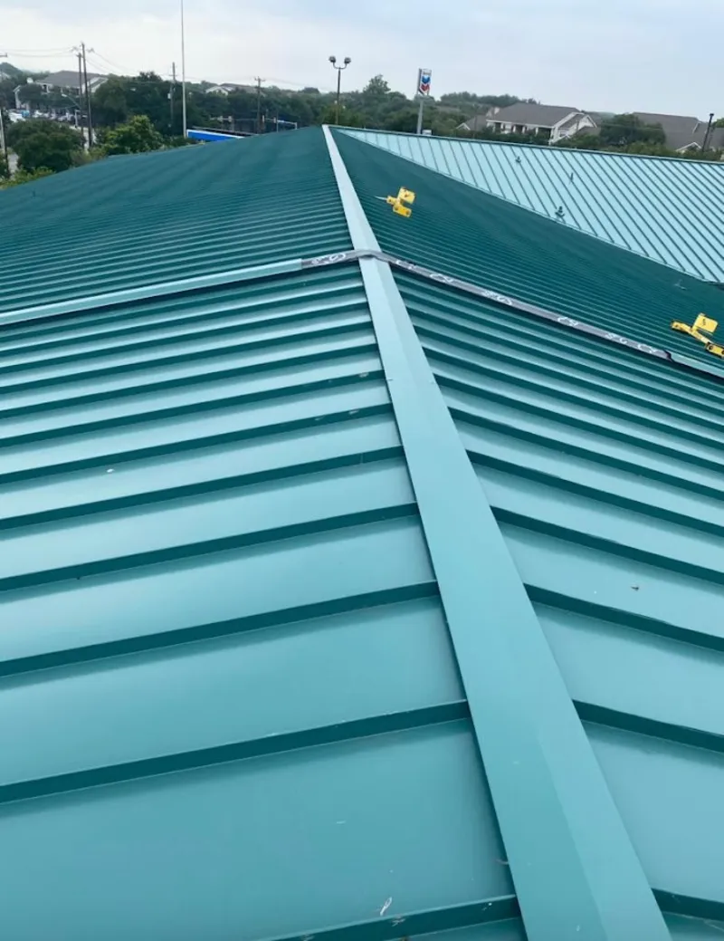 Green commercial metal roof ridge and valley for Metal Roof Repair in Stamford